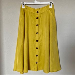 Mustard Lyocell Button Down Midi Skirt